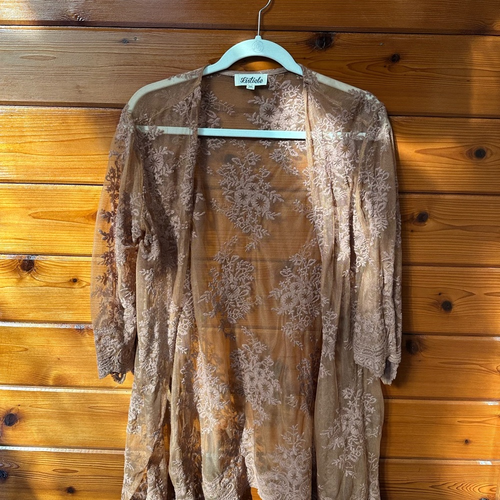 Lizard Thicket Brown Lace Cardigan